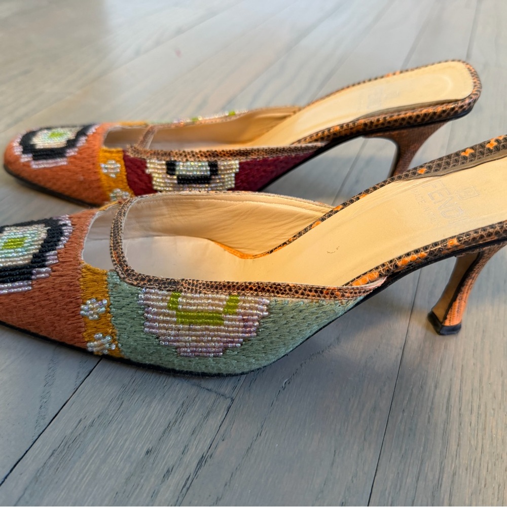 Fendi Multicolor Embroidered Heels